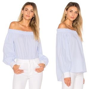 ELIZABETH AND JAMES Geneva Off the Shoulder Top XS Blue White